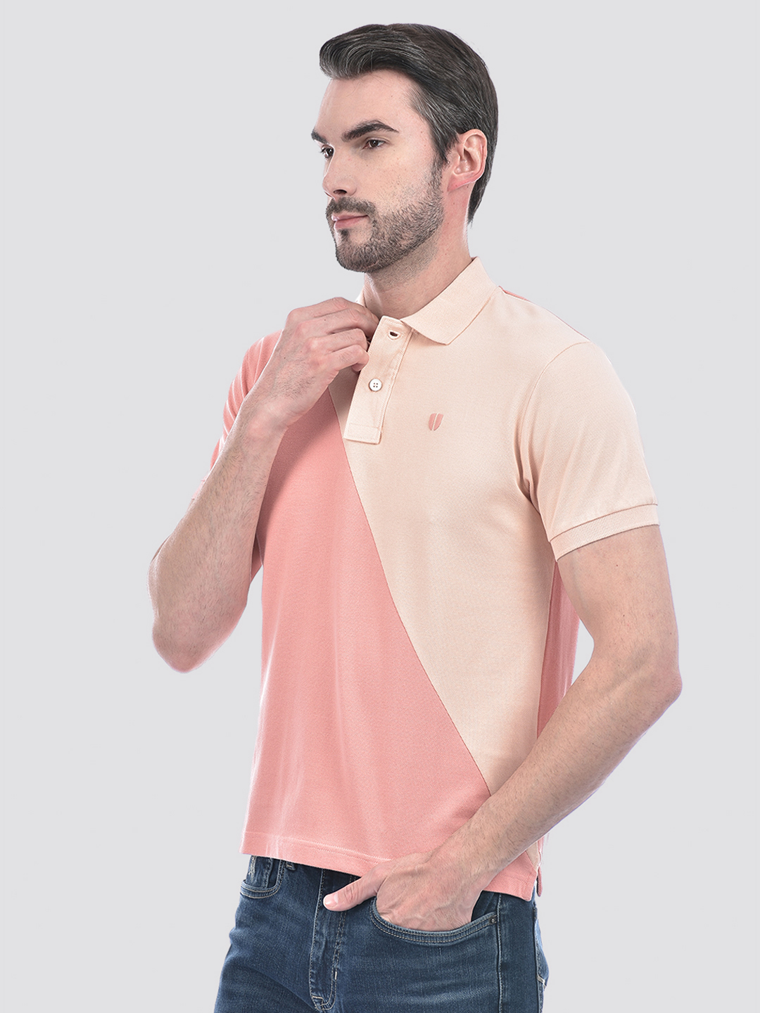 Numero Uno Men Peach & Beige Color Block Polo T-Shirt